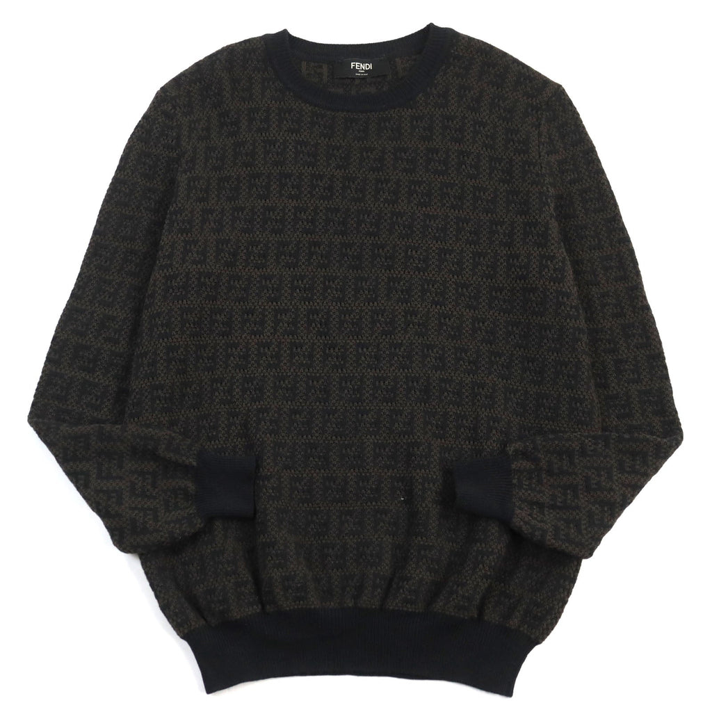 Fendi FF Logo Knit Pullover Wool Cotton Brown