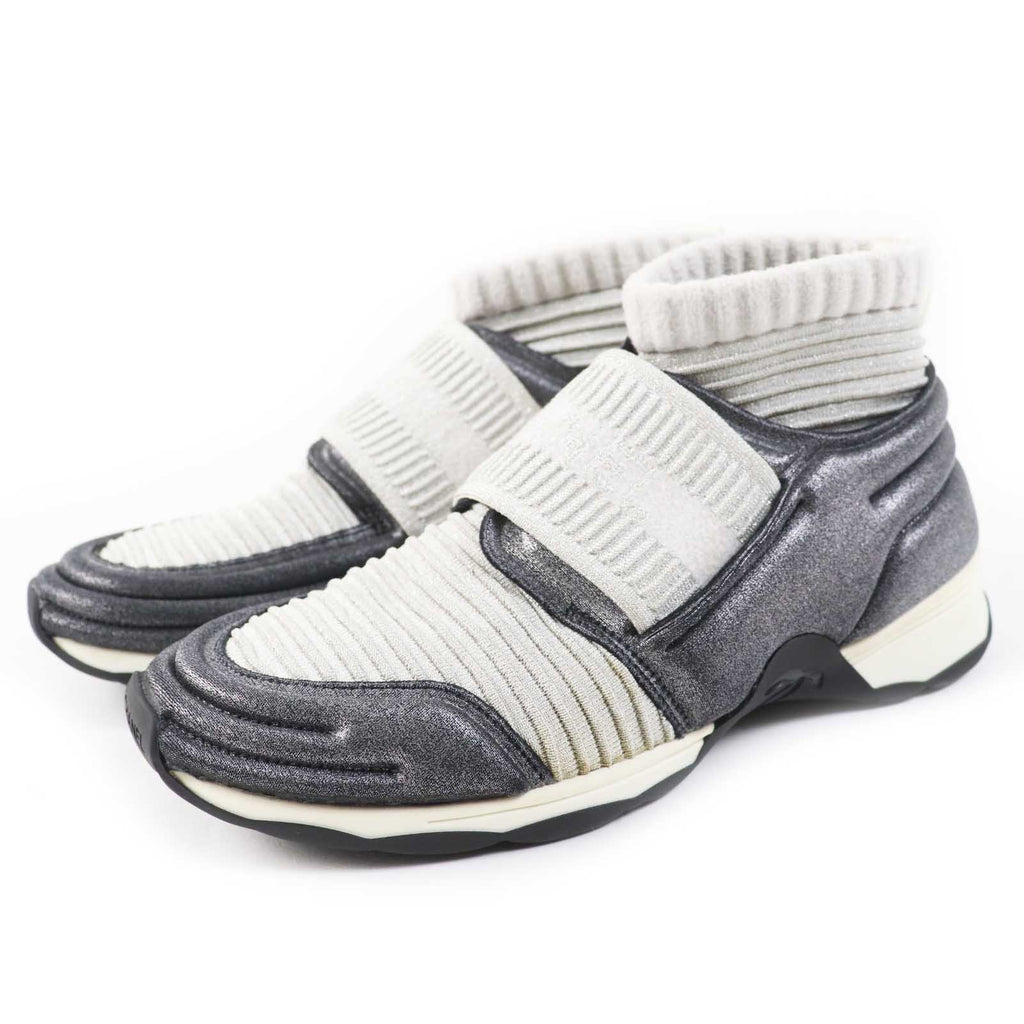 Chanel COCO Mark Knit Sneakers Gray 37.5