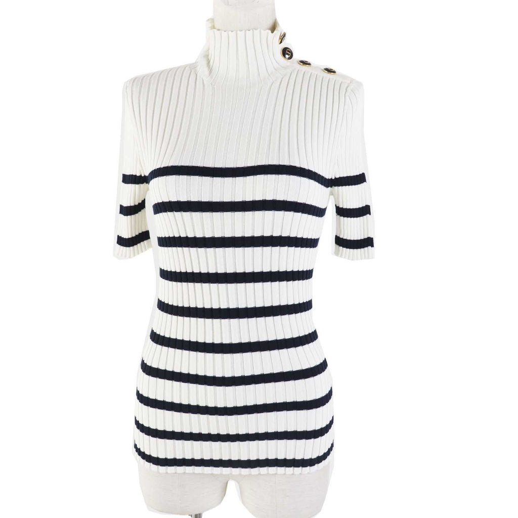 Dior Cotton Logo Button Border Knit Top