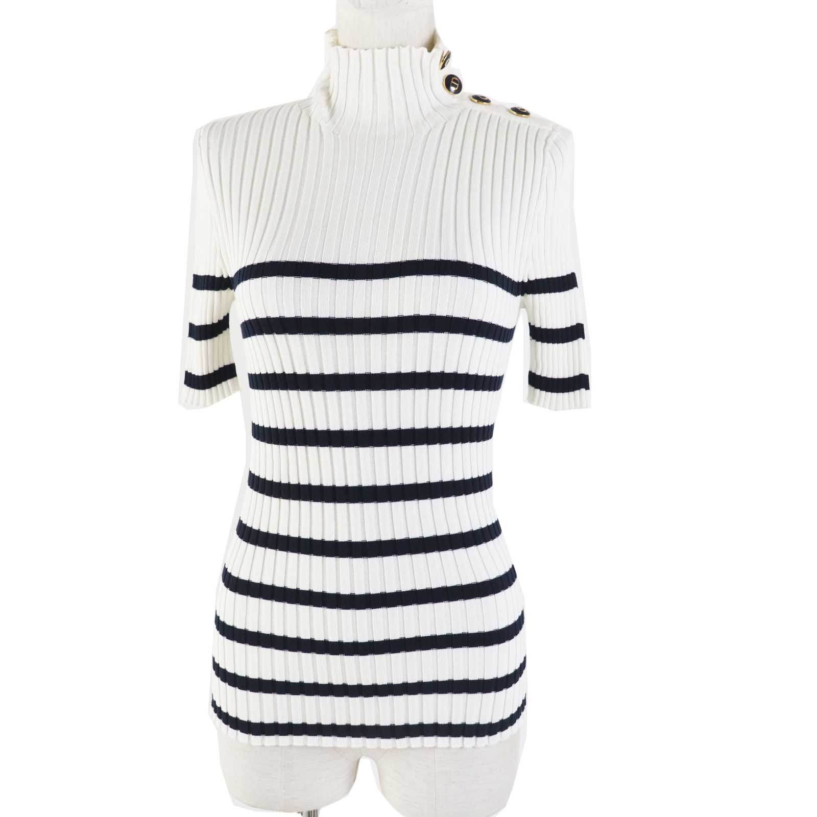 Dior Cotton Logo Button Border Knit Top