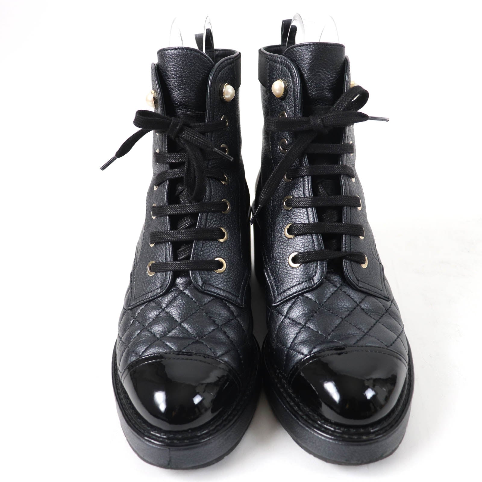 Chanel Leather Logo Matelasse Ankle Boots