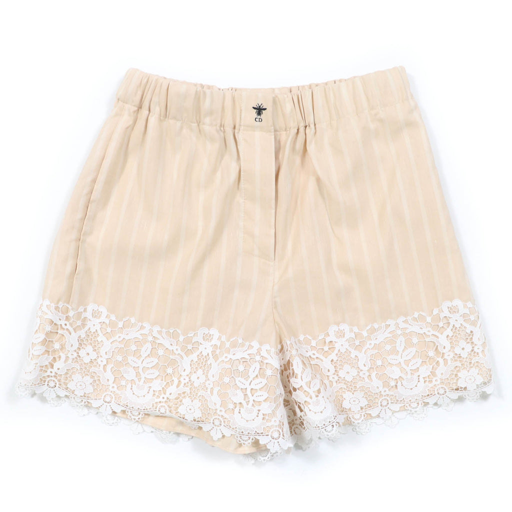 Christian Dior Bee embroidery Lace Stripe Shorts