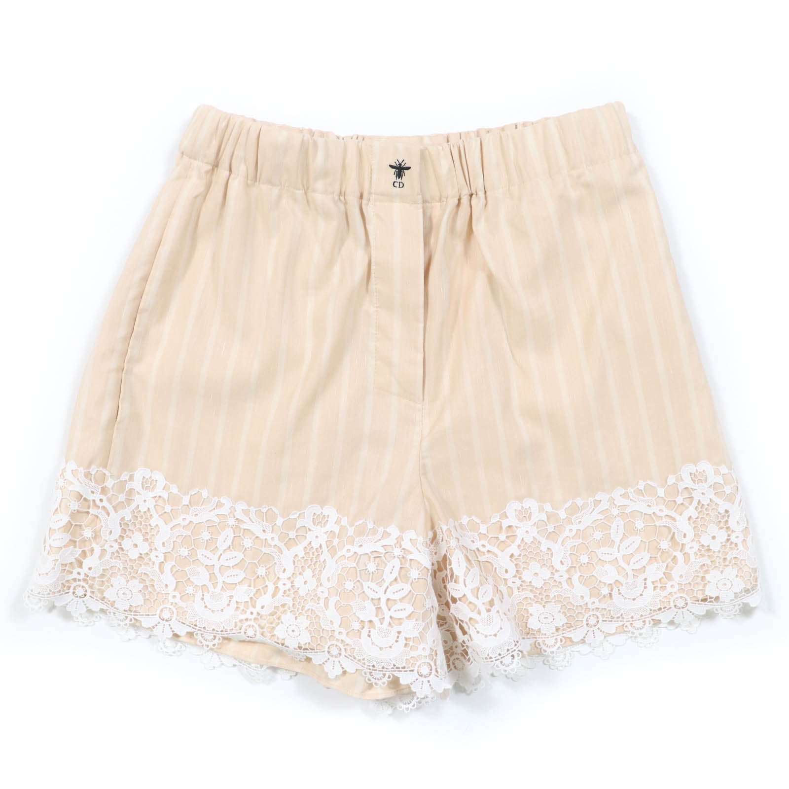 Christian Dior Bee embroidery Lace Stripe Shorts