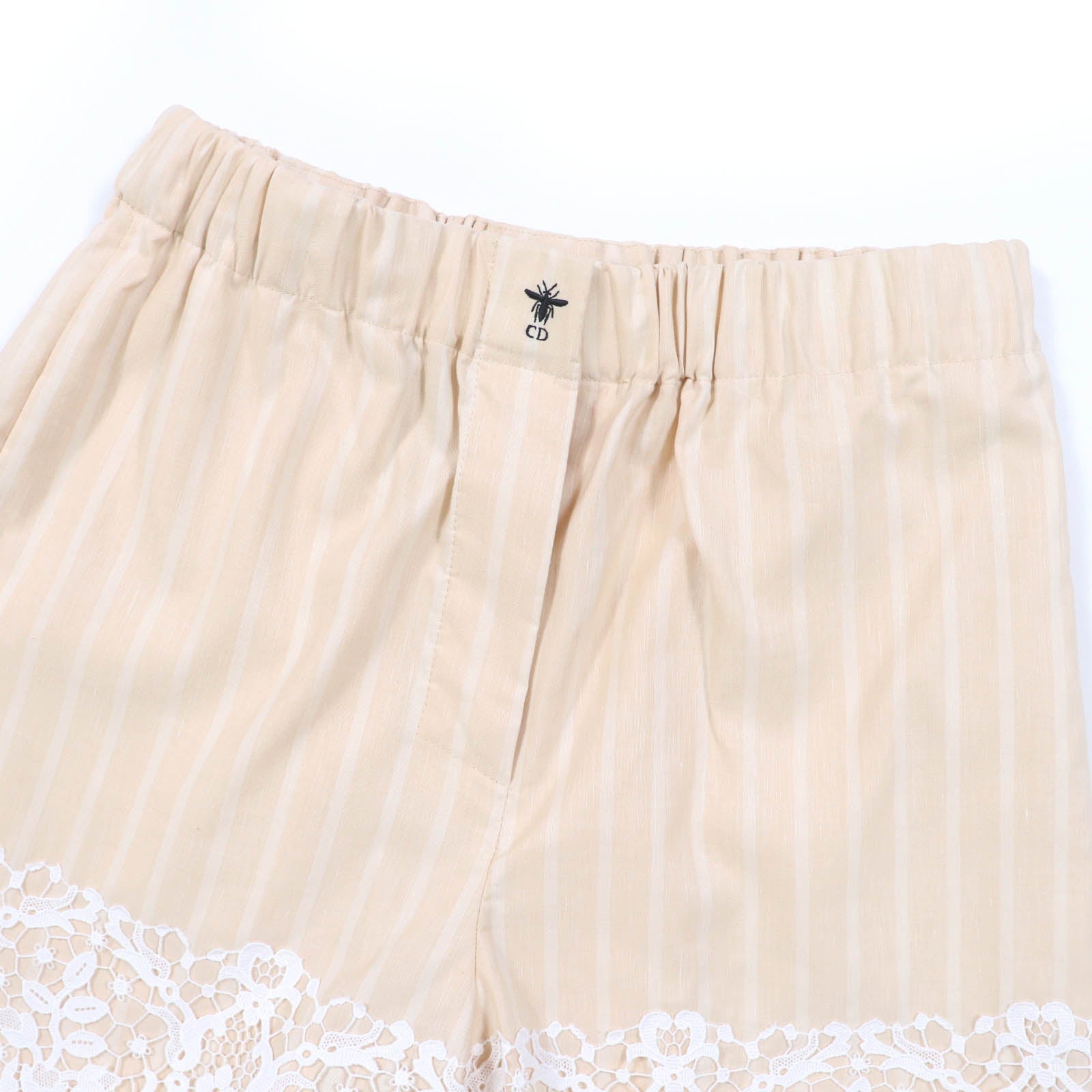 Christian Dior Bee embroidery Lace Stripe Shorts
