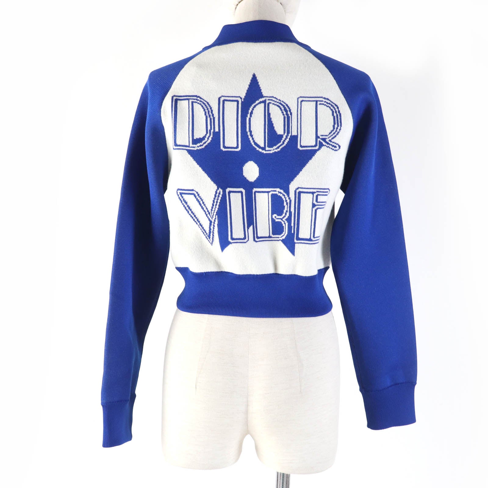 Dior VIBE Cropped Knit Jacket Blue Ivory 38