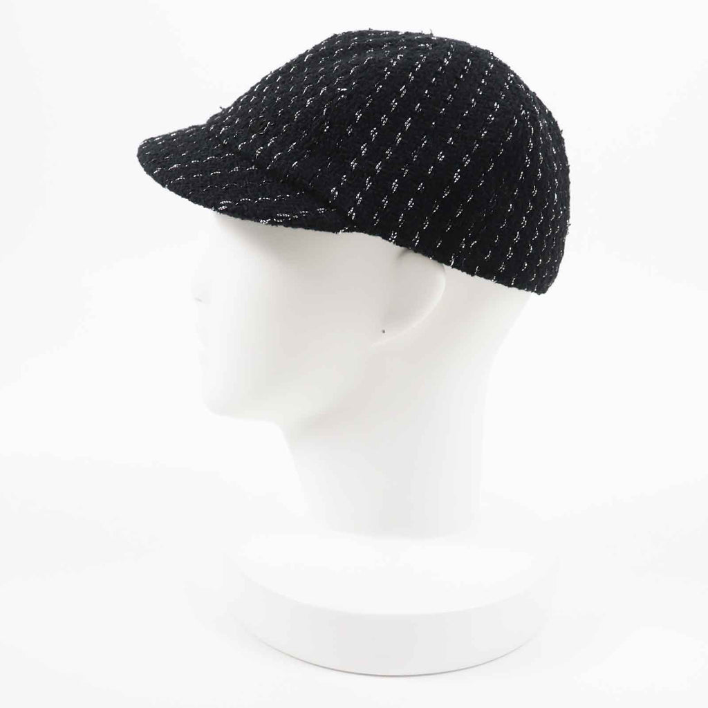 Chanel 23P Tweed Casquette Hat Black Silver M