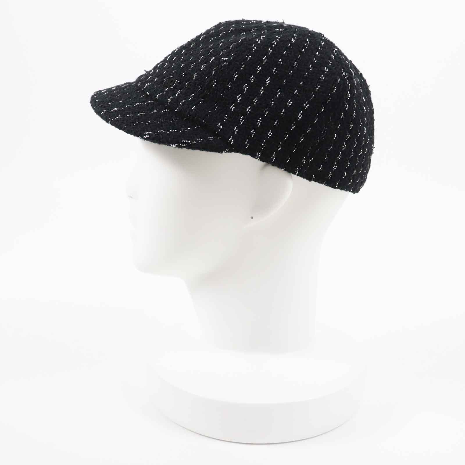 Chanel 23P Tweed Casquette Hat Black Silver M