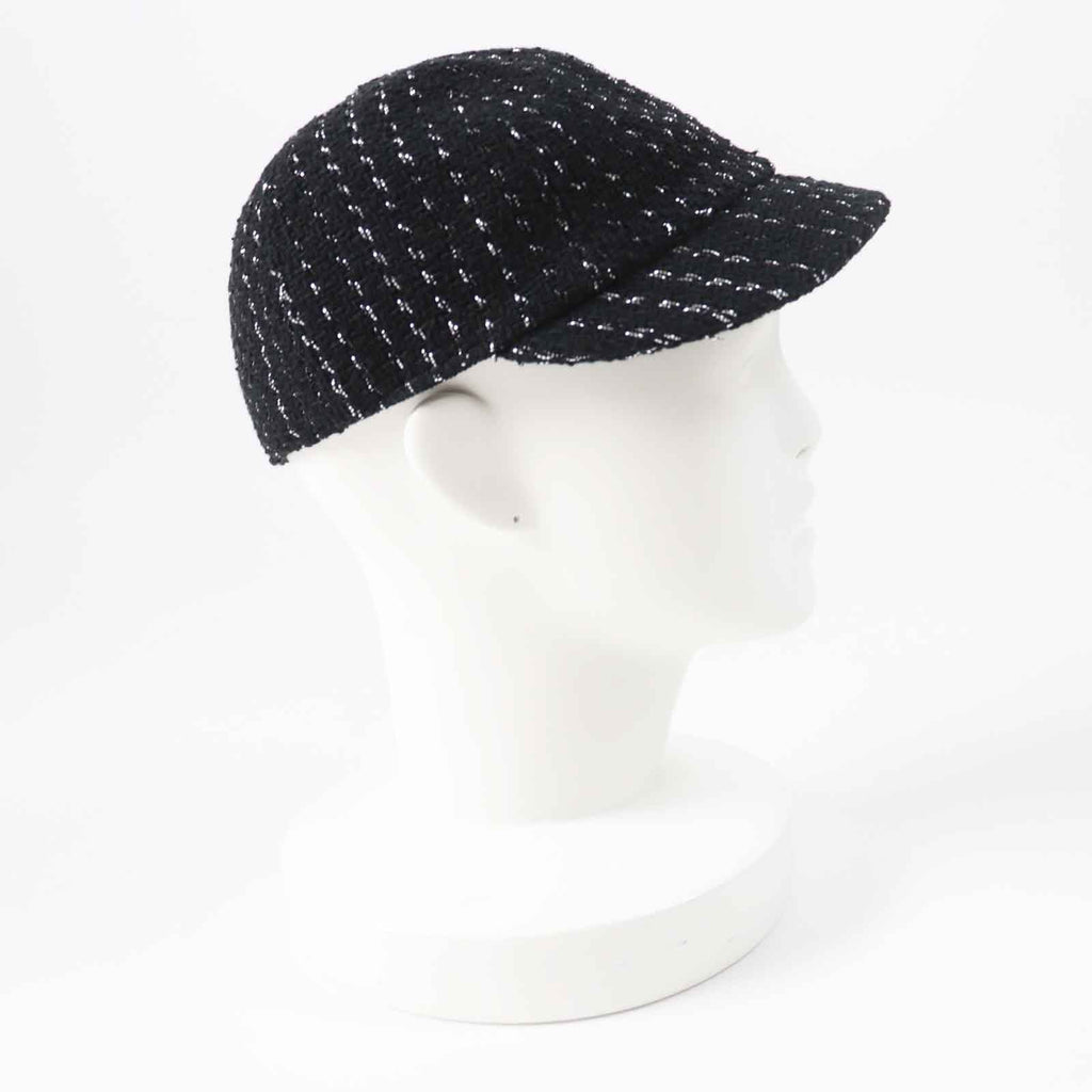 Chanel 23P Tweed Casquette Hat Black Silver M