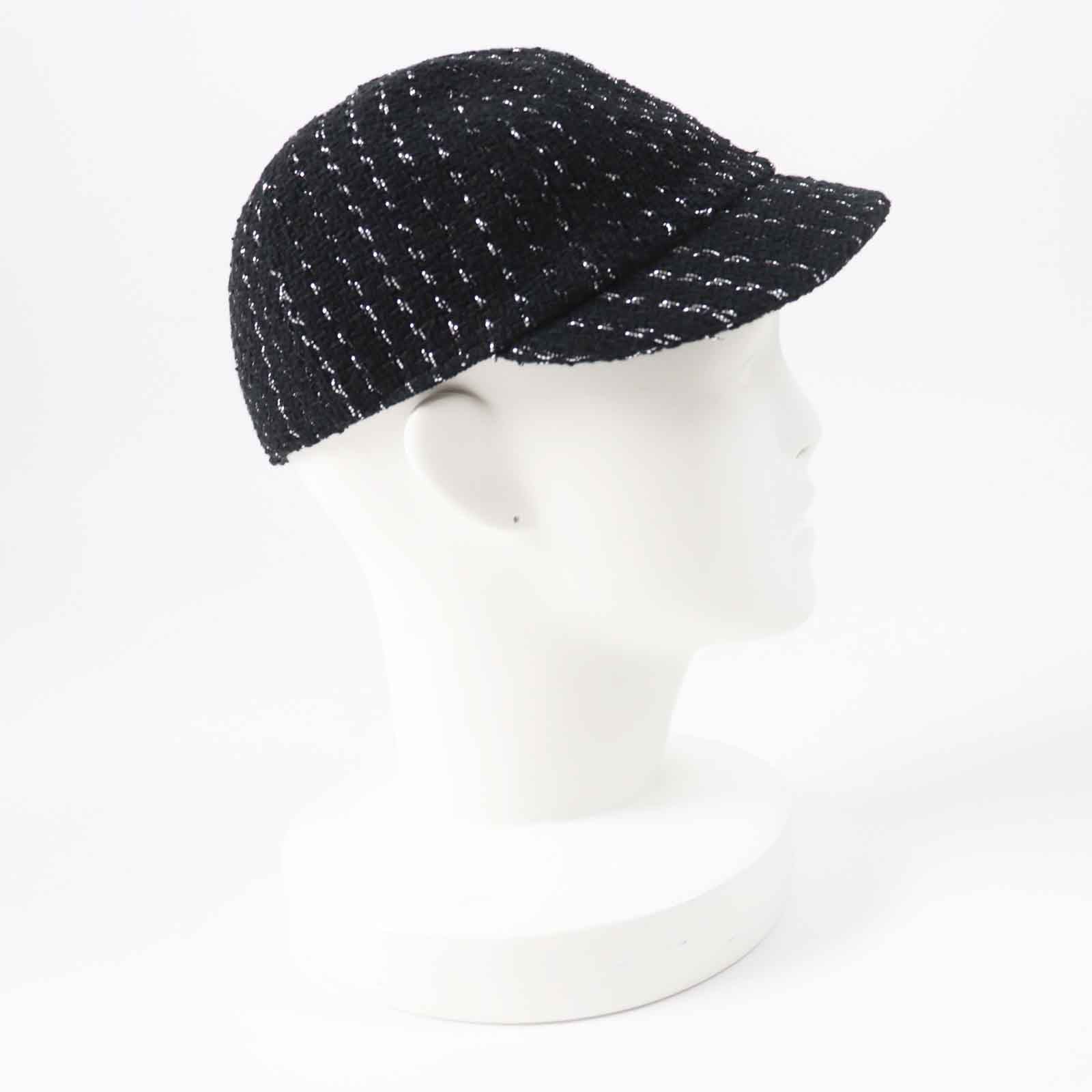 Chanel 23P Tweed Casquette Hat Black Silver M