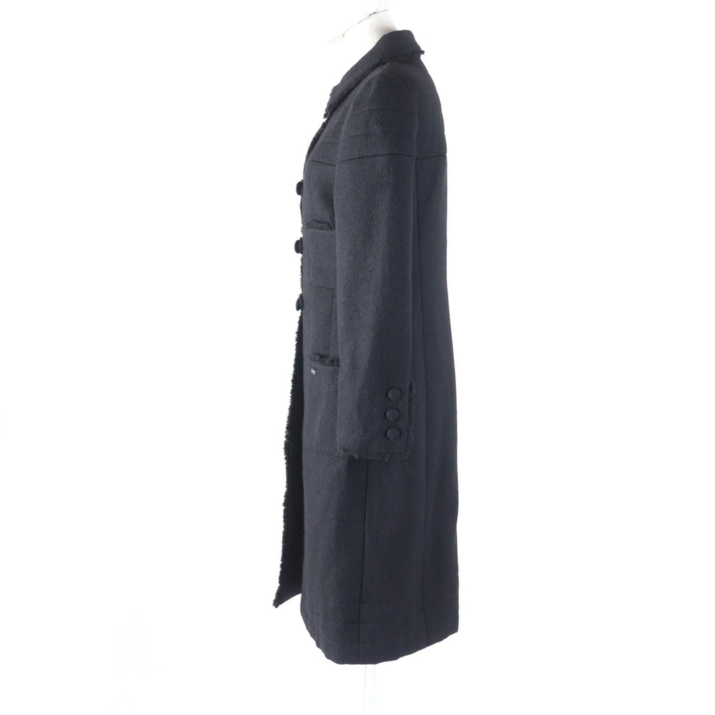 Chanel Wool Silk Logo Coat Black 36