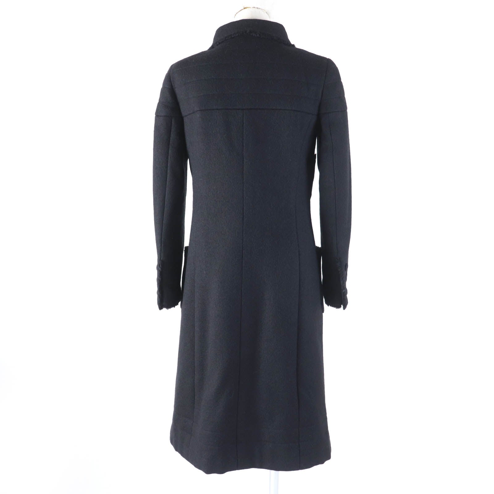 Chanel Wool Silk Logo Coat Black 36