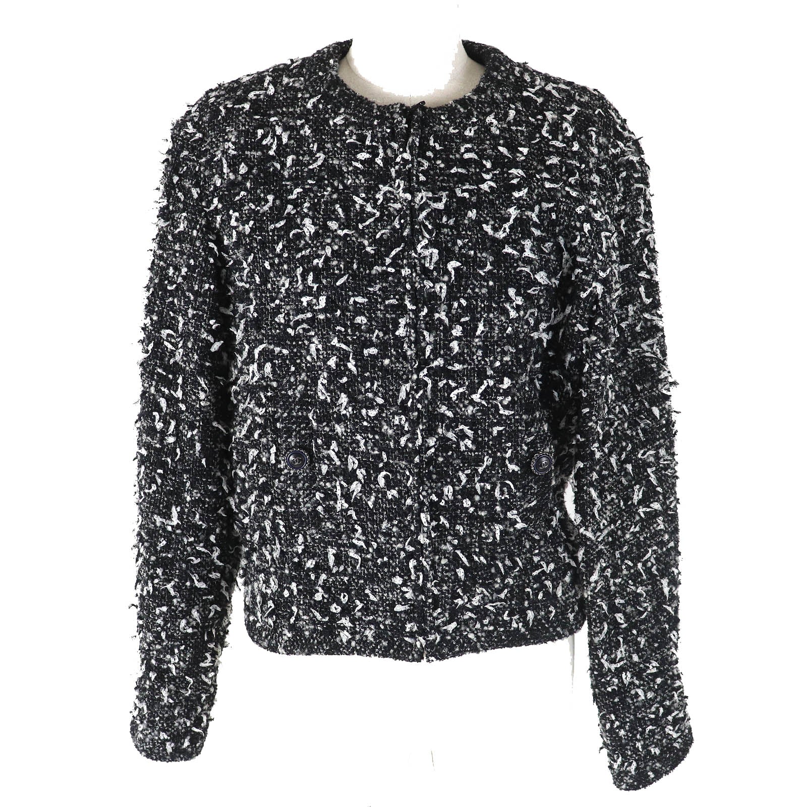 Chanel Wool Nylon Tweed No Collar Zip Jacket 34