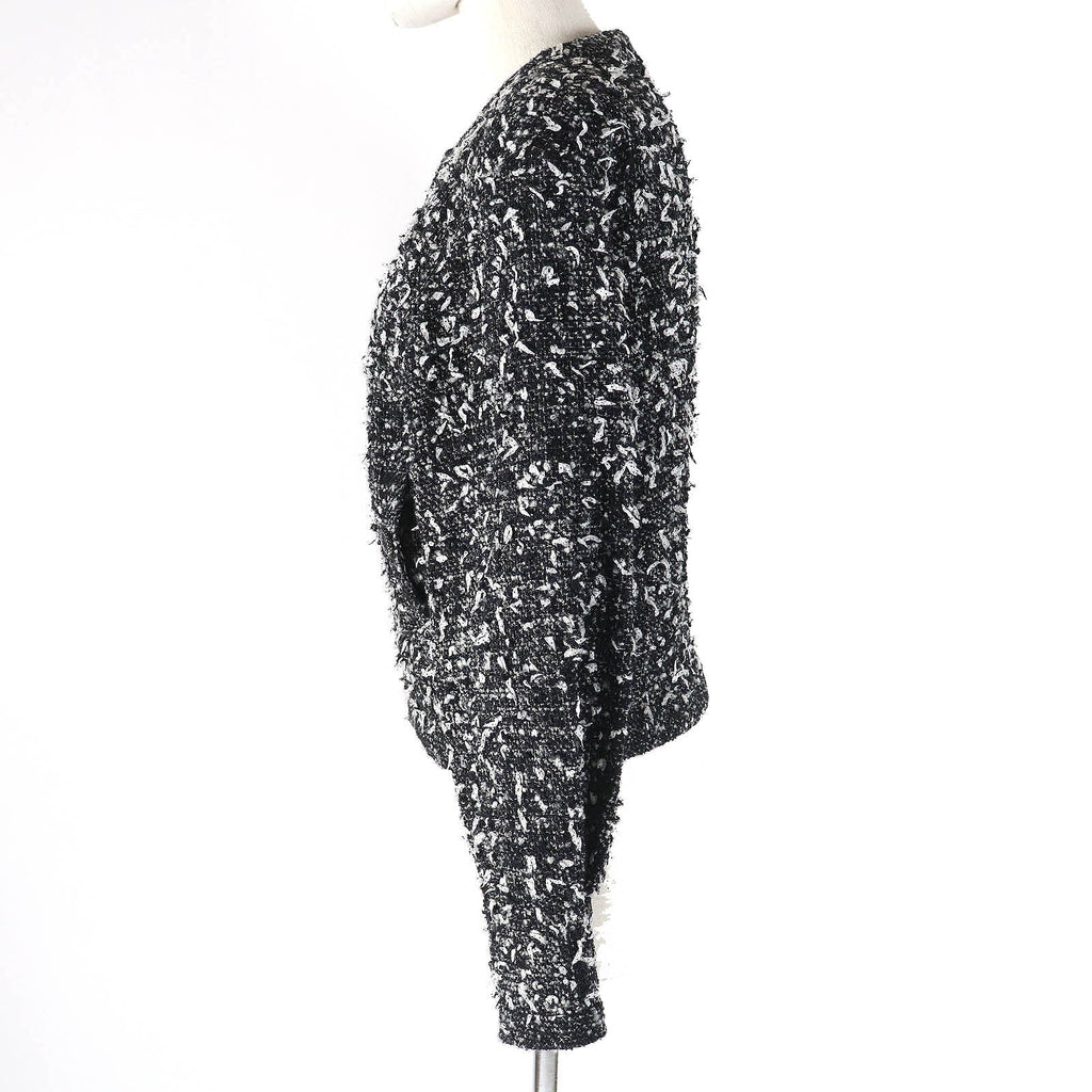 Chanel Wool Nylon Tweed No Collar Zip Jacket 34