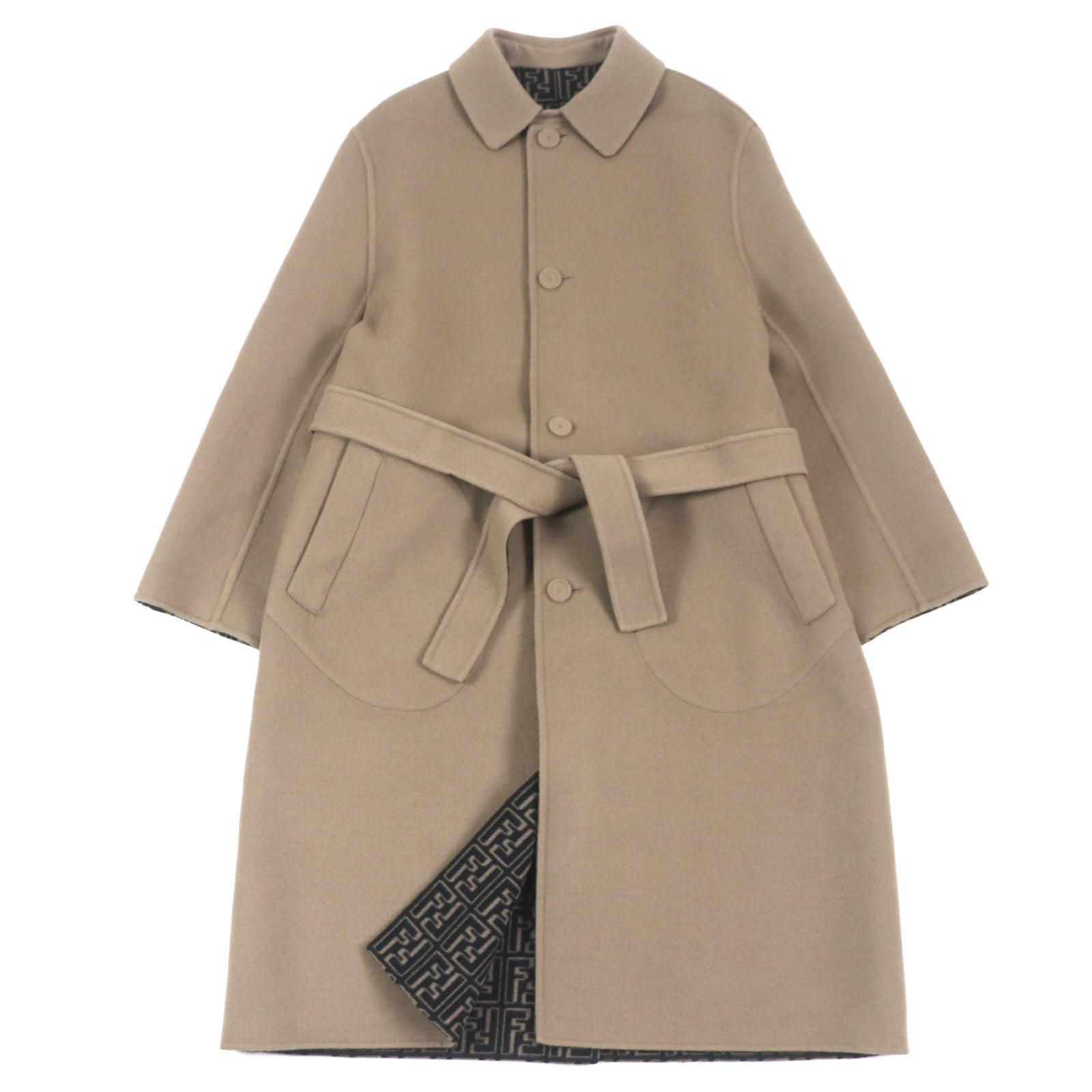 Fendi Wool Silk Reversible Trench Coat Brown Black