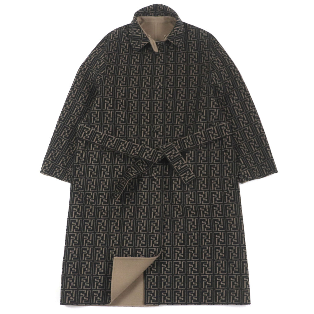 Fendi Wool Silk Reversible Trench Coat Brown Black