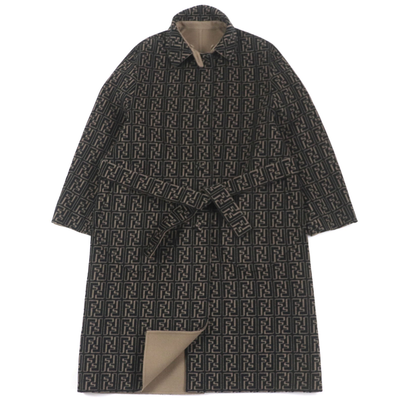 Fendi Wool Silk Reversible Trench Coat Brown Black