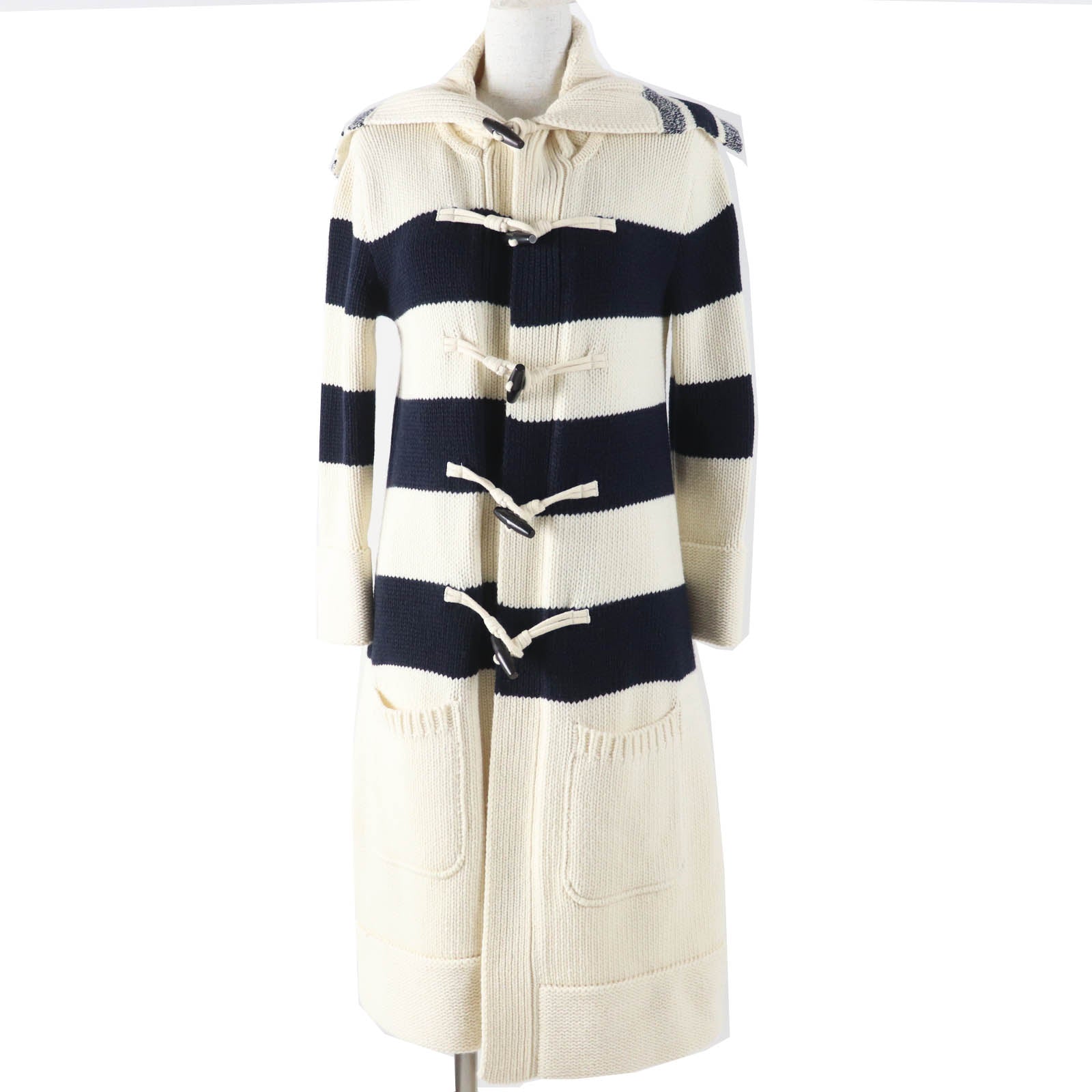 Christian Dior Dior Mariniere Motif Logo Toggle Button Sailor Collar Technical Logo Embroidery Wool Cashmere Knit Coat
