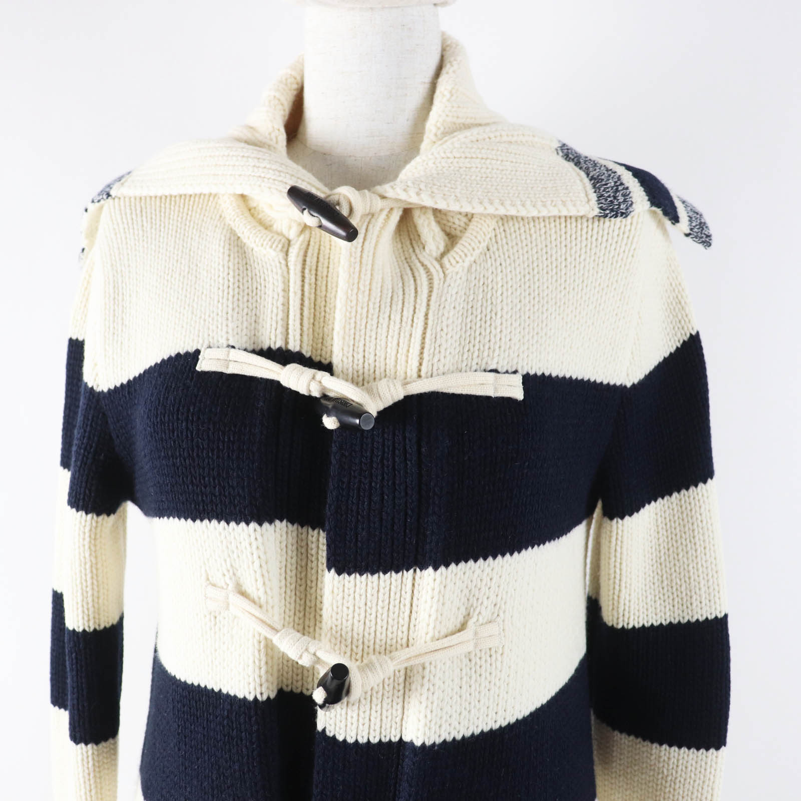 Christian Dior Dior Mariniere Motif Logo Toggle Button Sailor Collar Technical Logo Embroidery Wool Cashmere Knit Coat