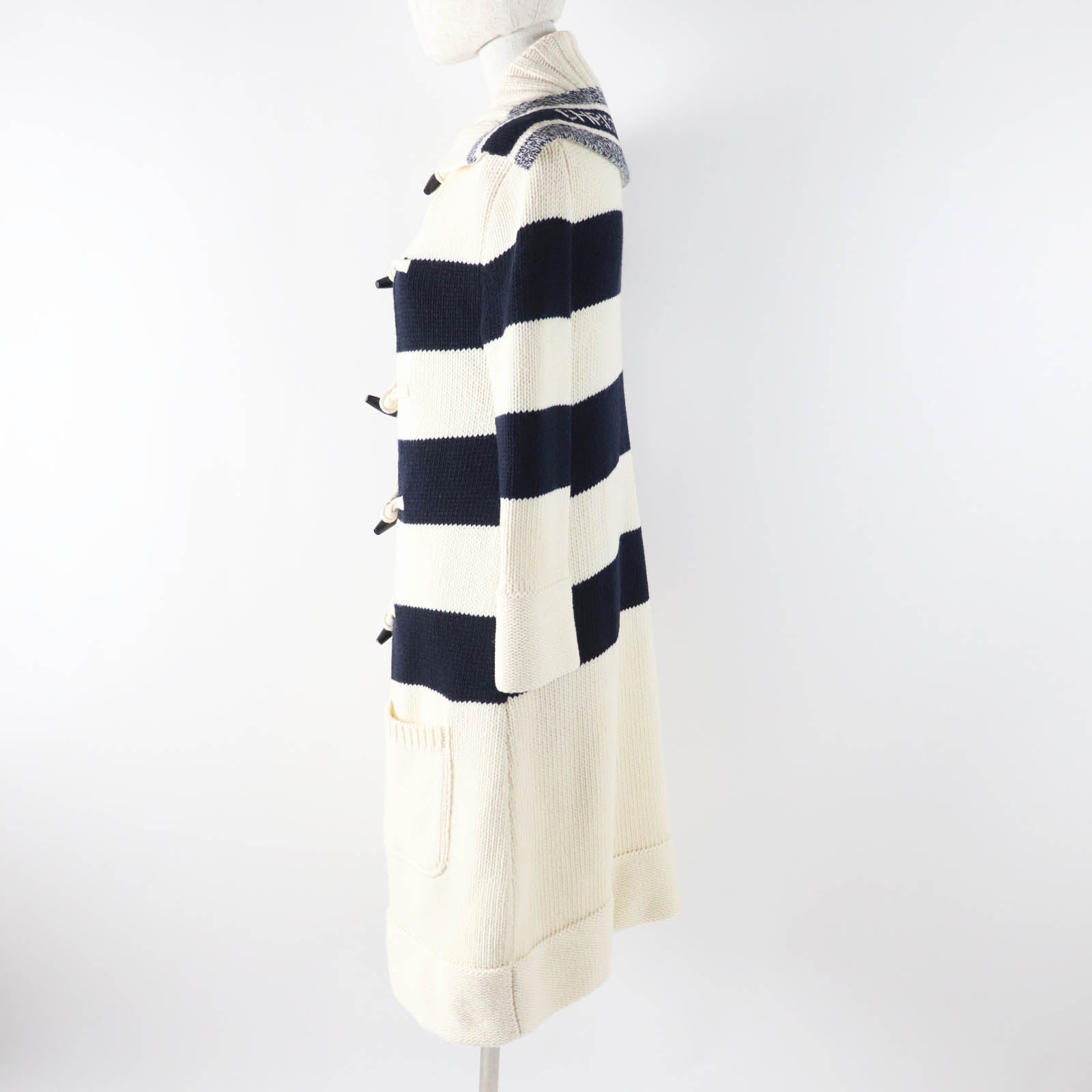 Christian Dior Dior Mariniere Motif Logo Toggle Button Sailor Collar Technical Logo Embroidery Wool Cashmere Knit Coat
