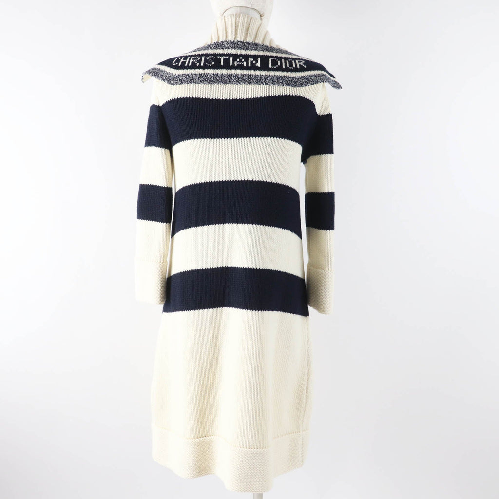 Christian Dior Dior Mariniere Motif Logo Toggle Button Sailor Collar Technical Logo Embroidery Wool Cashmere Knit Coat