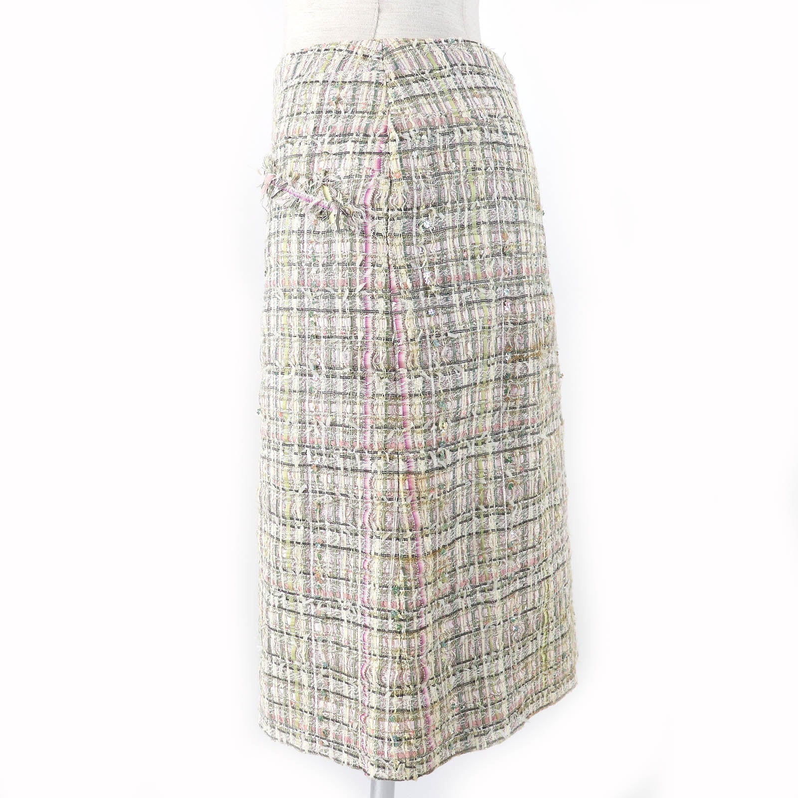 Chanel Tweed Skirt Silk Blend Beige Multicolor 36