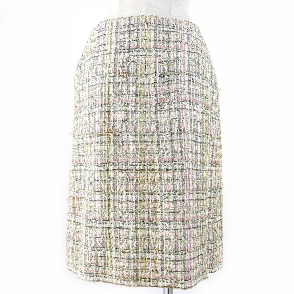 Chanel Tweed Skirt Silk Blend Beige Multicolor 36
