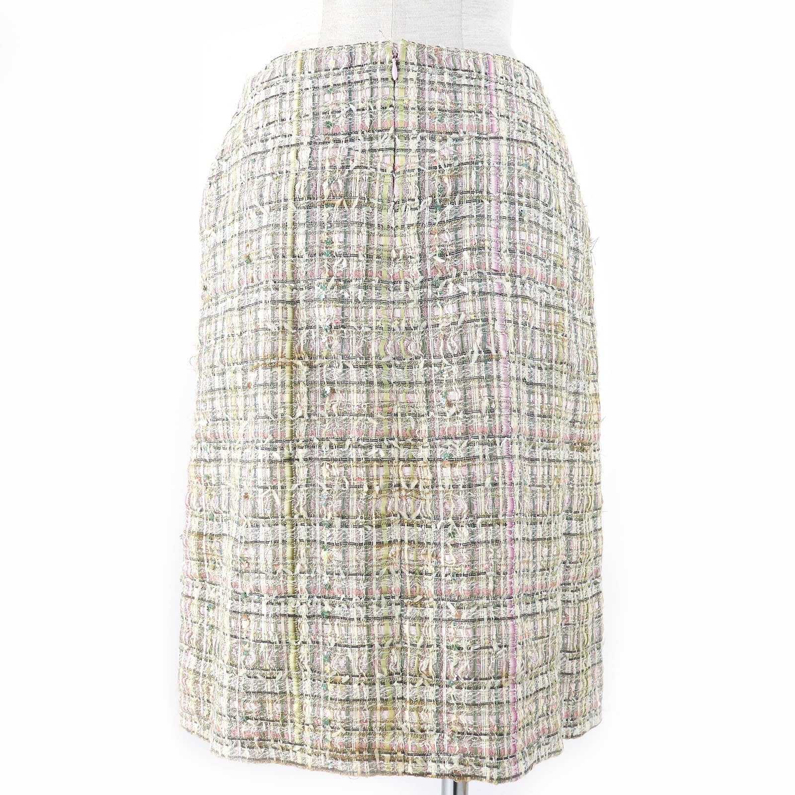 Chanel Tweed Skirt Silk Blend Beige Multicolor 36