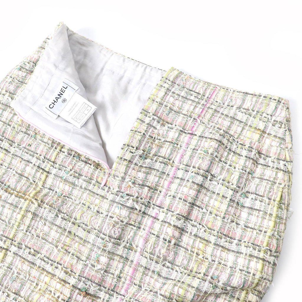 Chanel Tweed Skirt Silk Blend Beige Multicolor 36