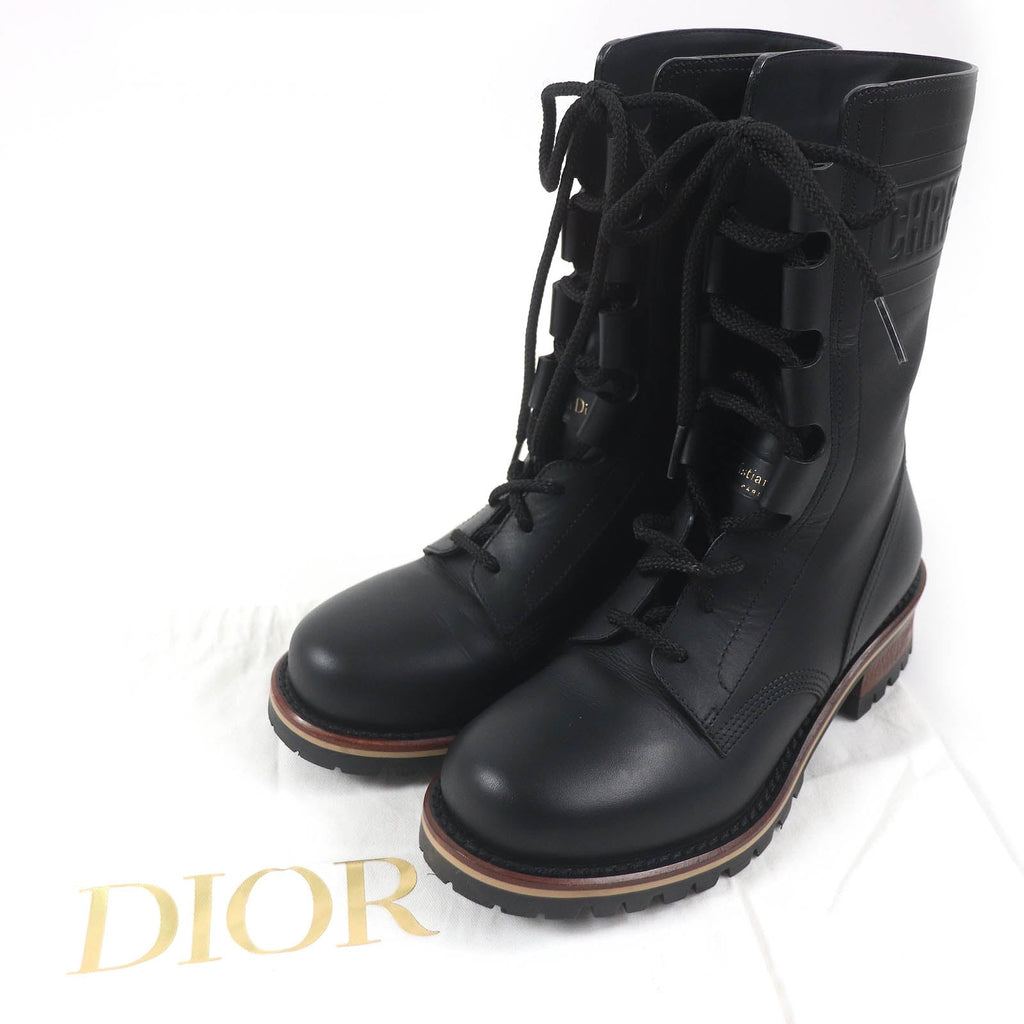Dior Leather Combat Boots Black 35.5 Women