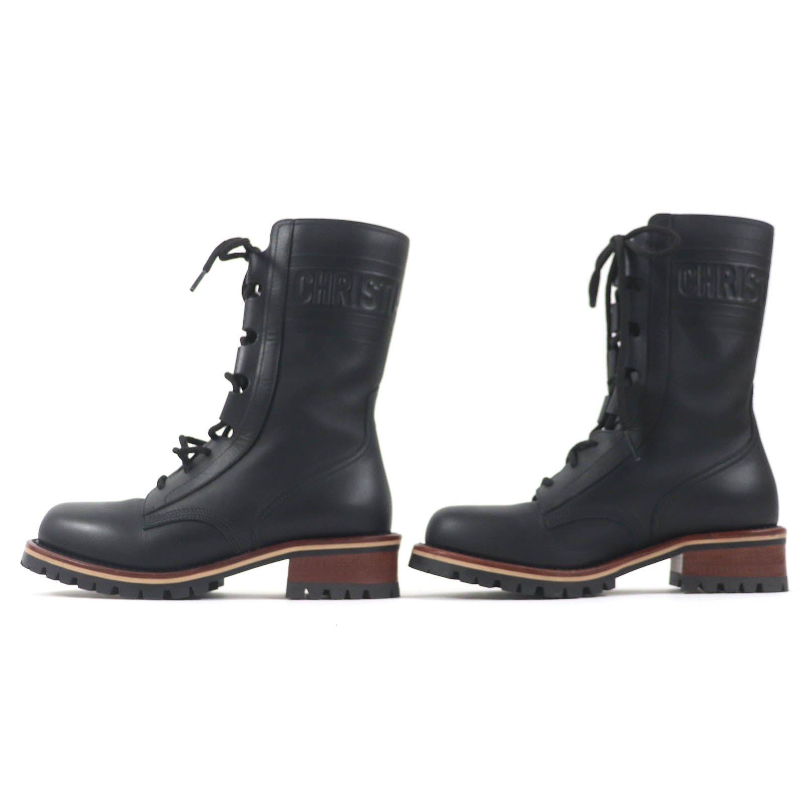Dior Leather Combat Boots Black 35.5 Women