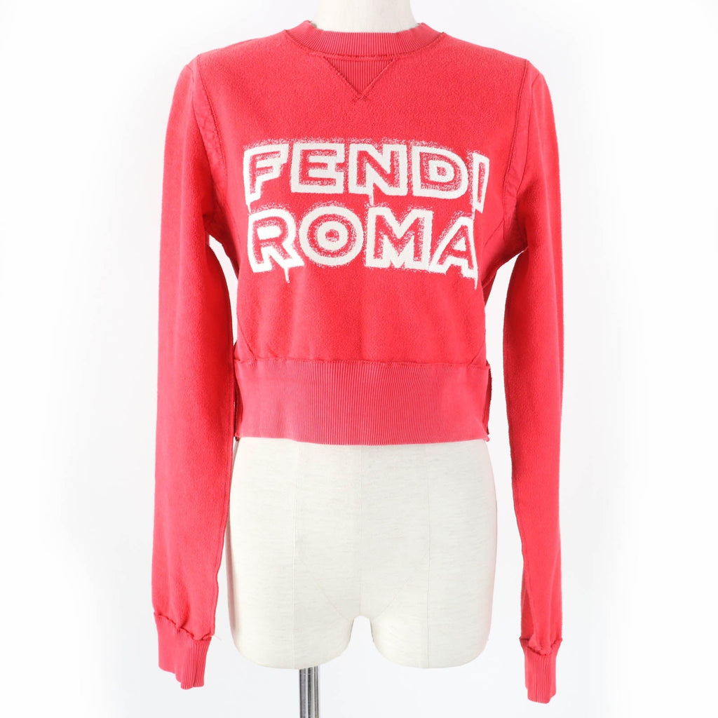Fendi Logo Sweatshirt XXS Red Cotton Side Zip