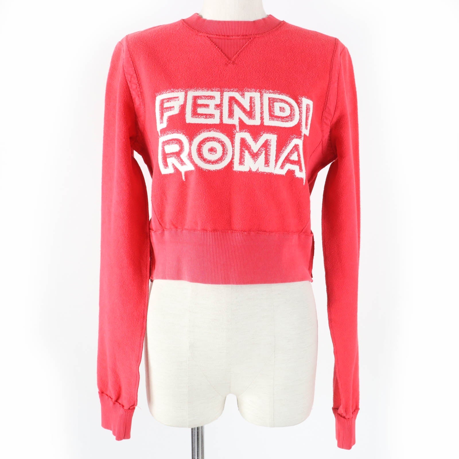 Fendi Logo Sweatshirt XXS Red Cotton Side Zip