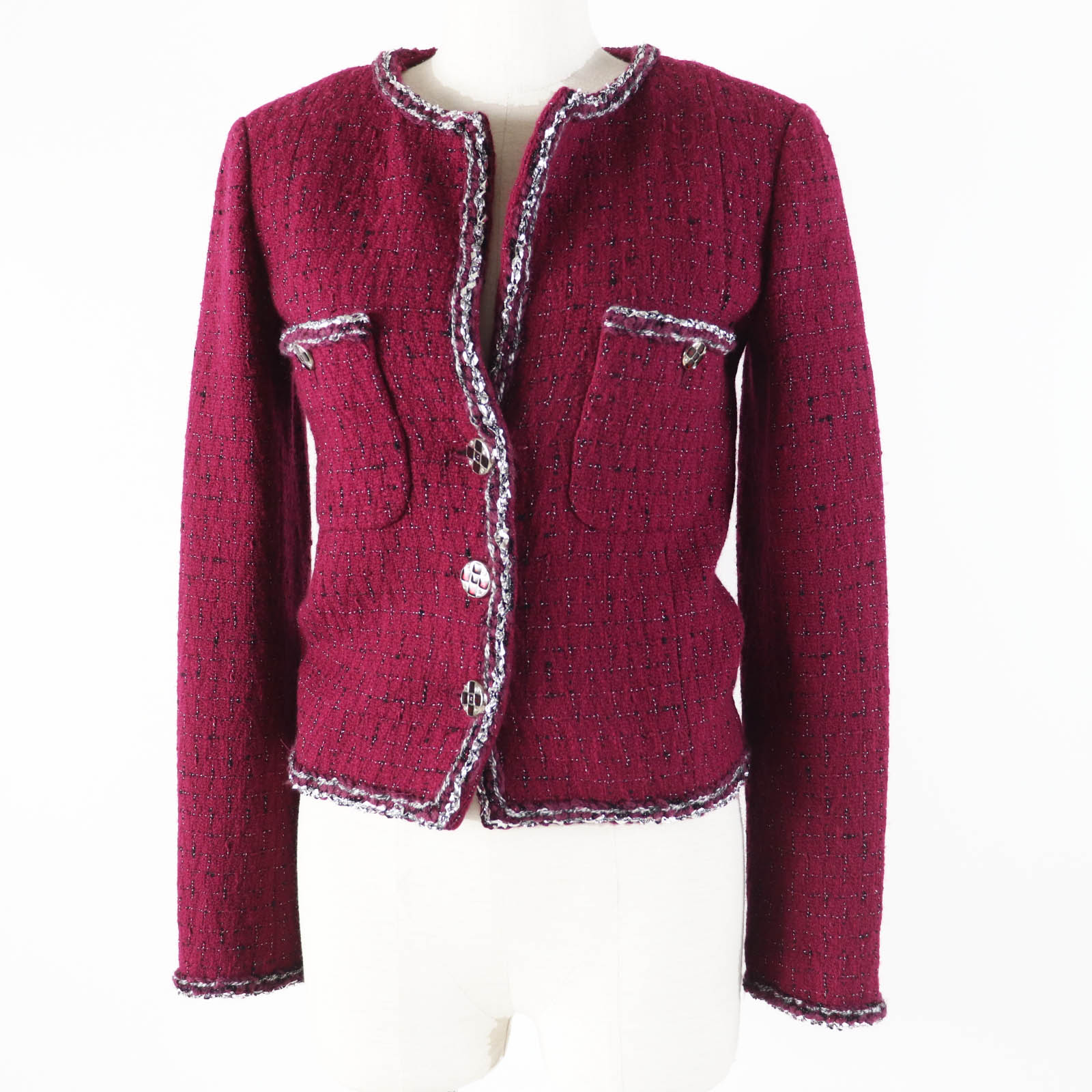 Chanel Wool Viscose Jacket Burgundy Black White