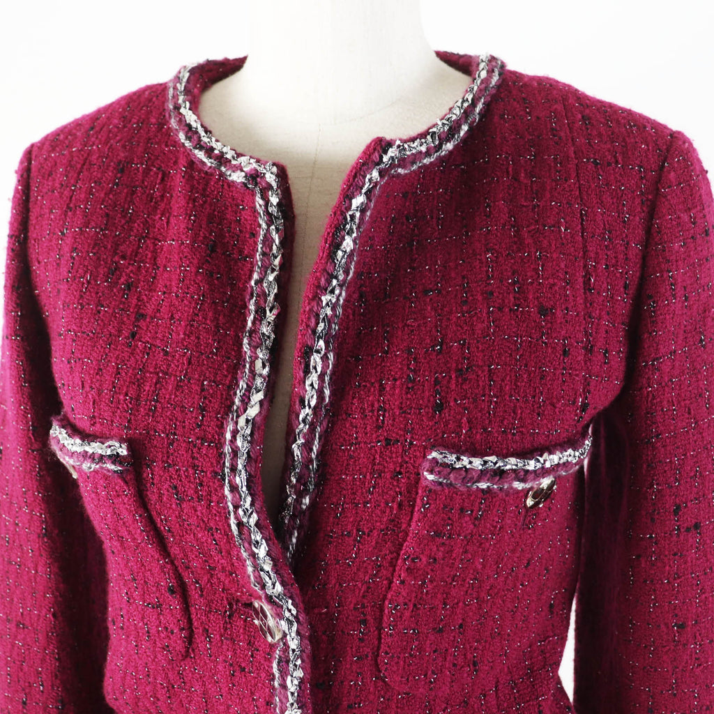 Chanel Wool Viscose Jacket Burgundy Black White
