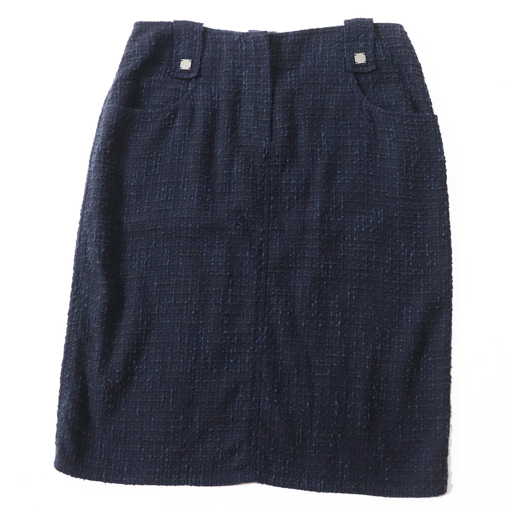 Chanel Wool Cotton Tweed Skirt Navy Black 40