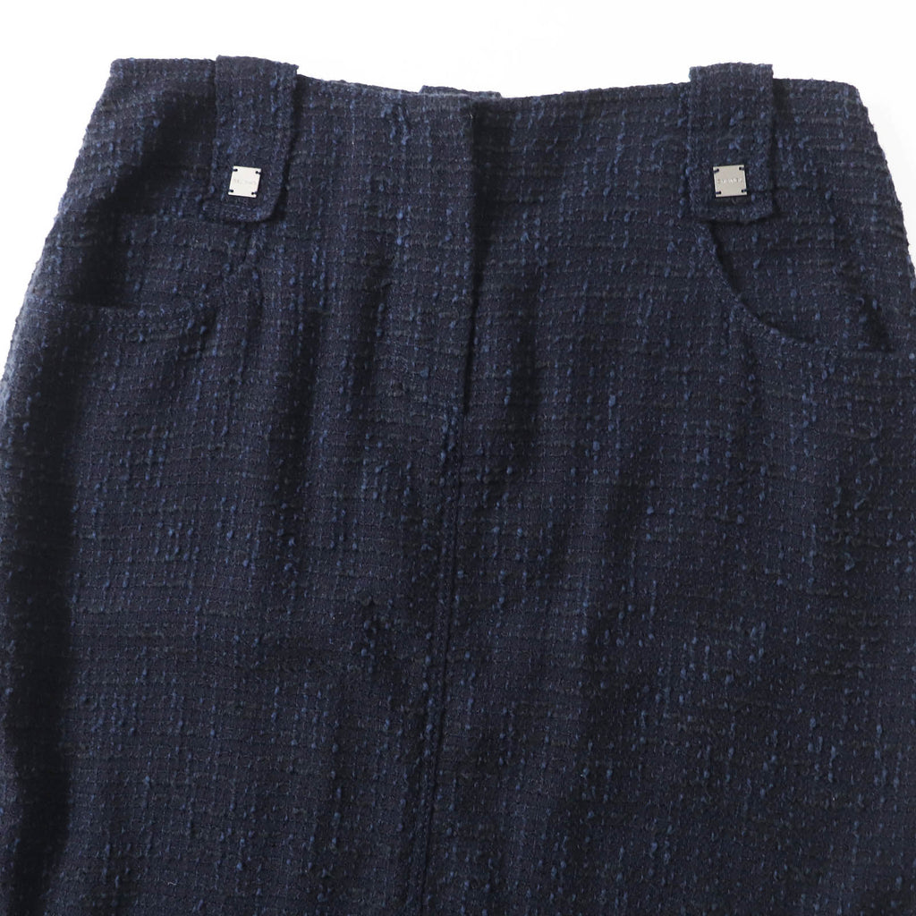 Chanel Wool Cotton Tweed Skirt Navy Black 40