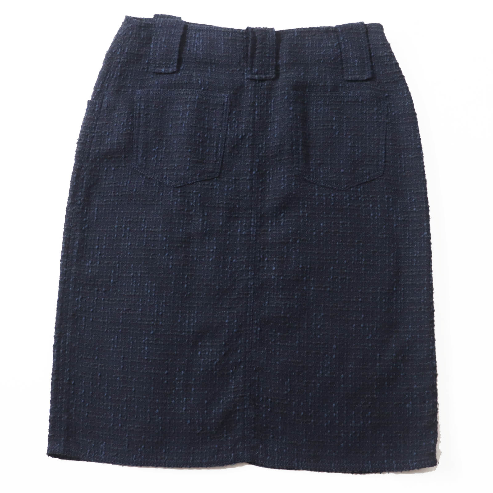 Chanel Wool Cotton Tweed Skirt Navy Black 40