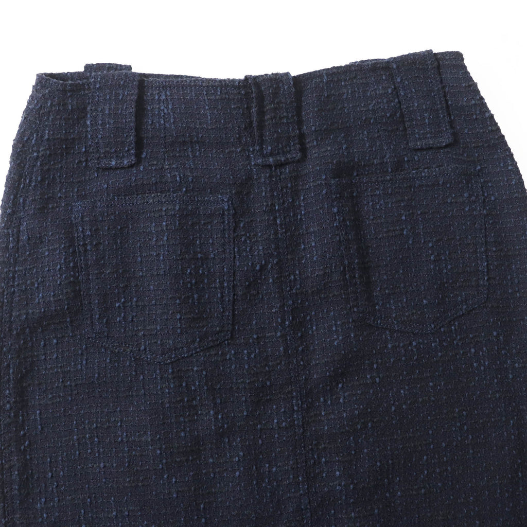 Chanel Wool Cotton Tweed Skirt Navy Black 40