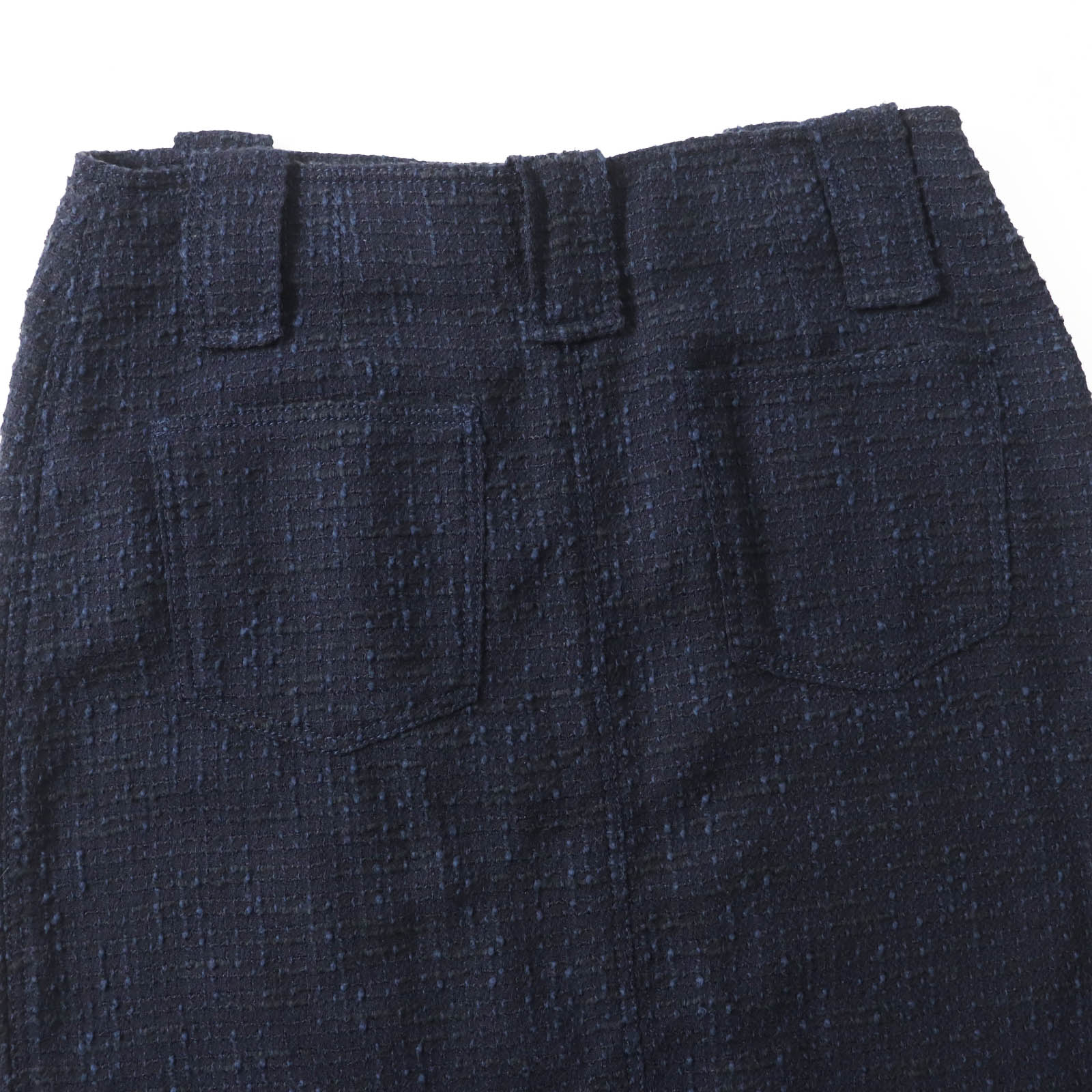 Chanel Wool Cotton Tweed Skirt Navy Black 40