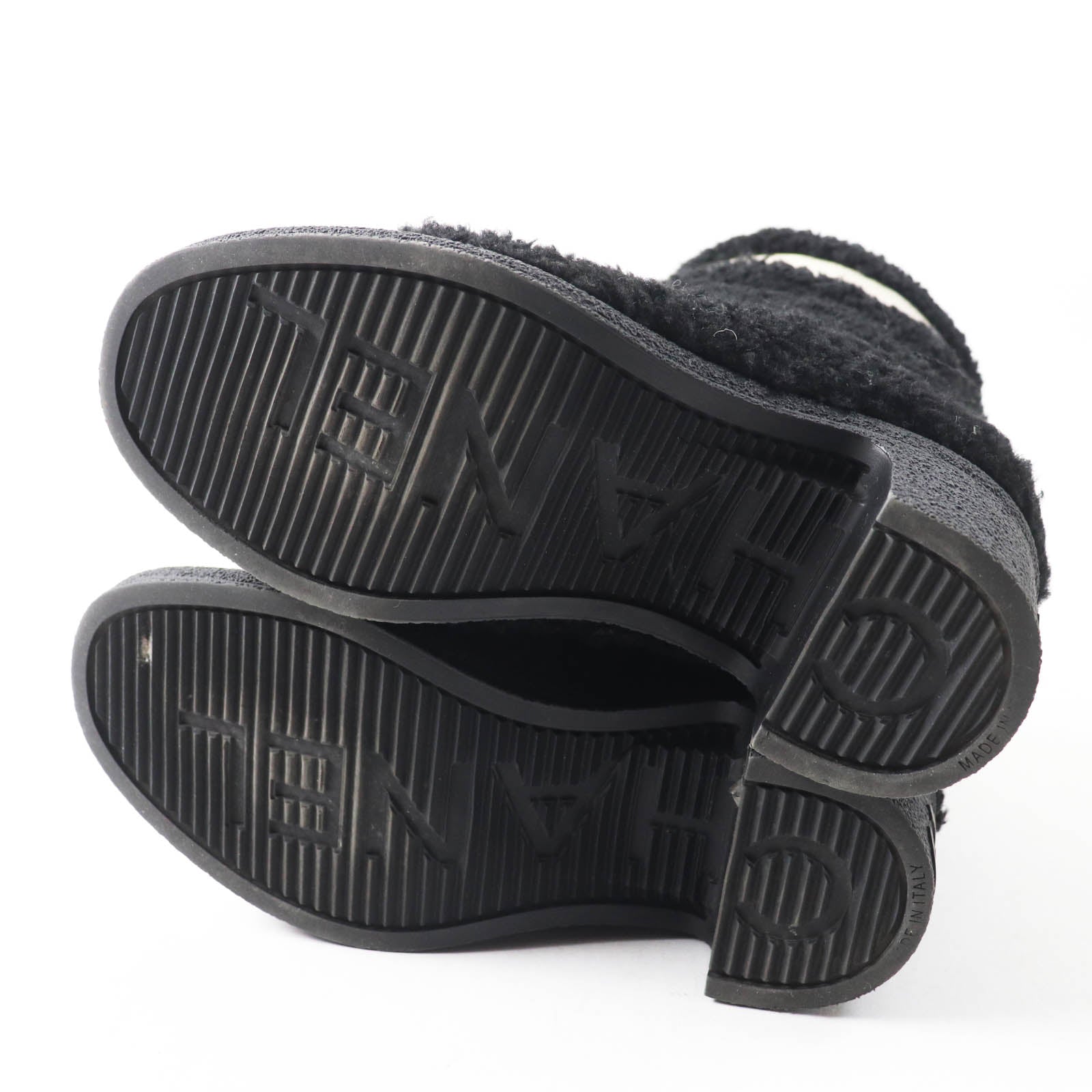 Chanel Sheepskin Leather Boots Black White 35