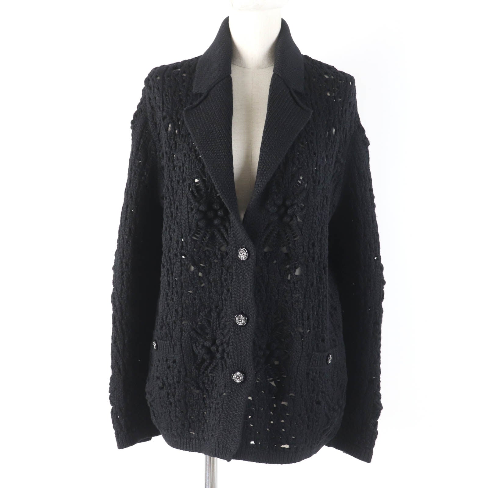 Chanel Cashmere igan COCO Mark Button Black