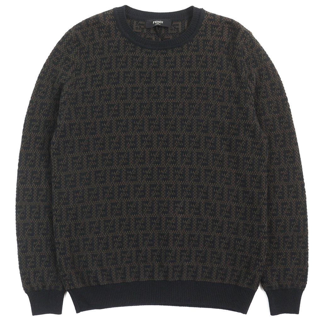Fendi Wool Cotton Cashmere FF Logo Crew Neck Sweater