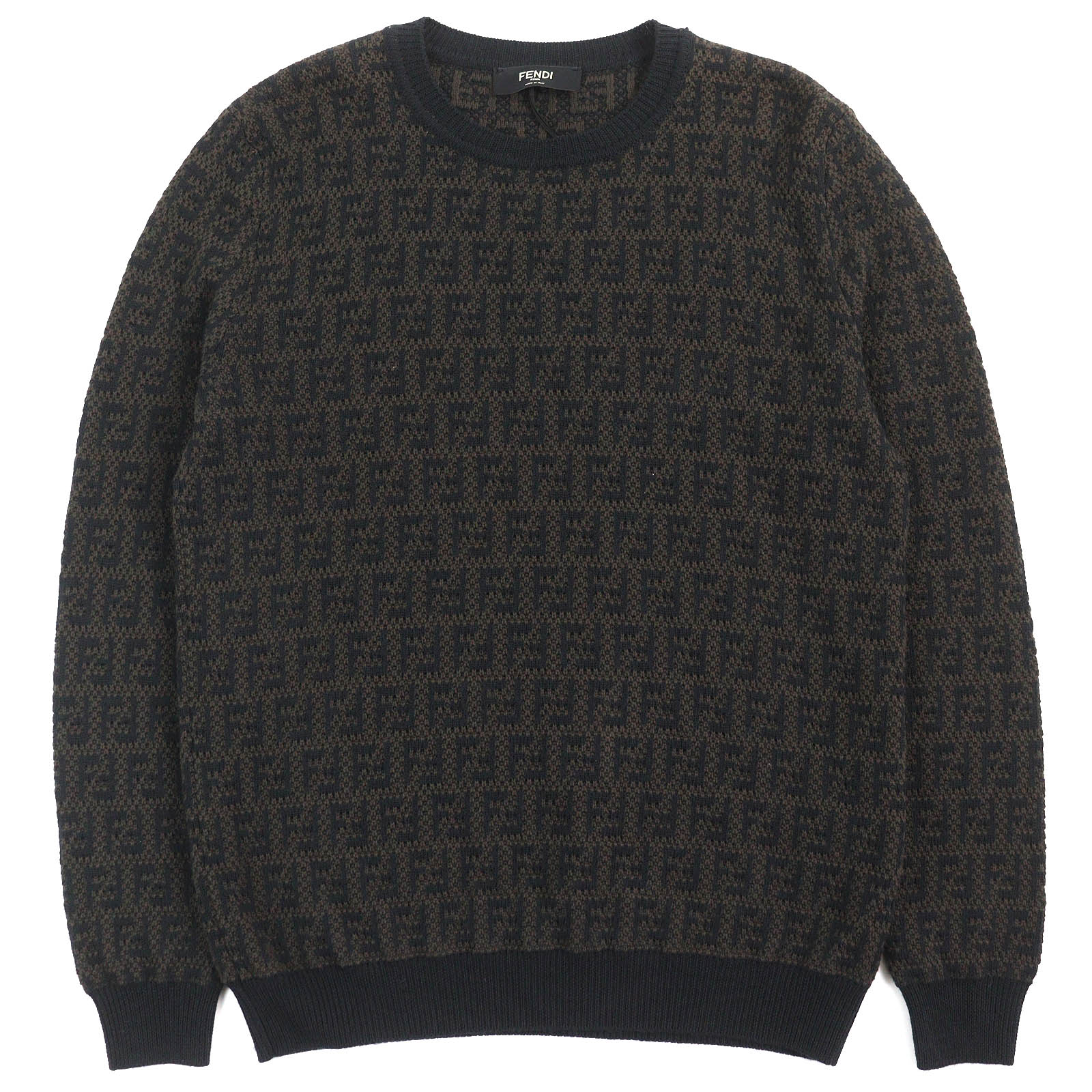 Fendi Wool Cotton Cashmere FF Logo Crew Neck Sweater