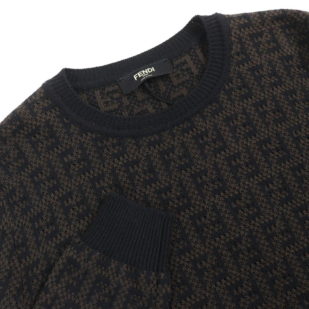 Fendi Wool Cotton Cashmere FF Logo Crew Neck Sweater