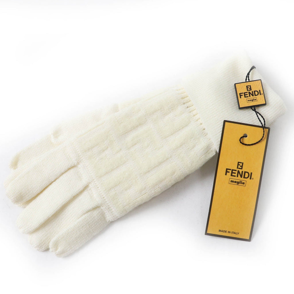 Fendi Wool Nylon Zucca Pattern Knit Gloves