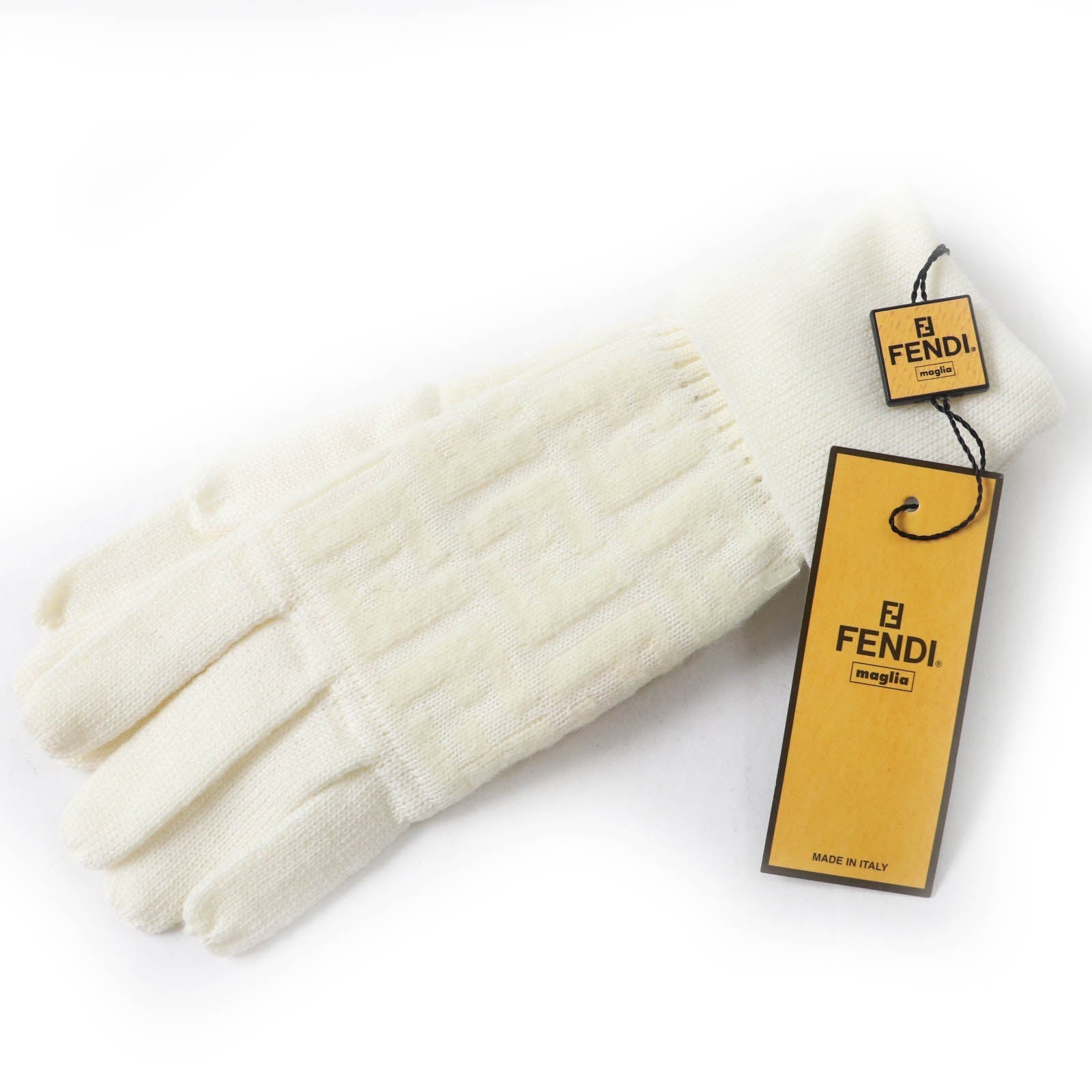 Fendi Wool Nylon Zucca Pattern Knit Gloves