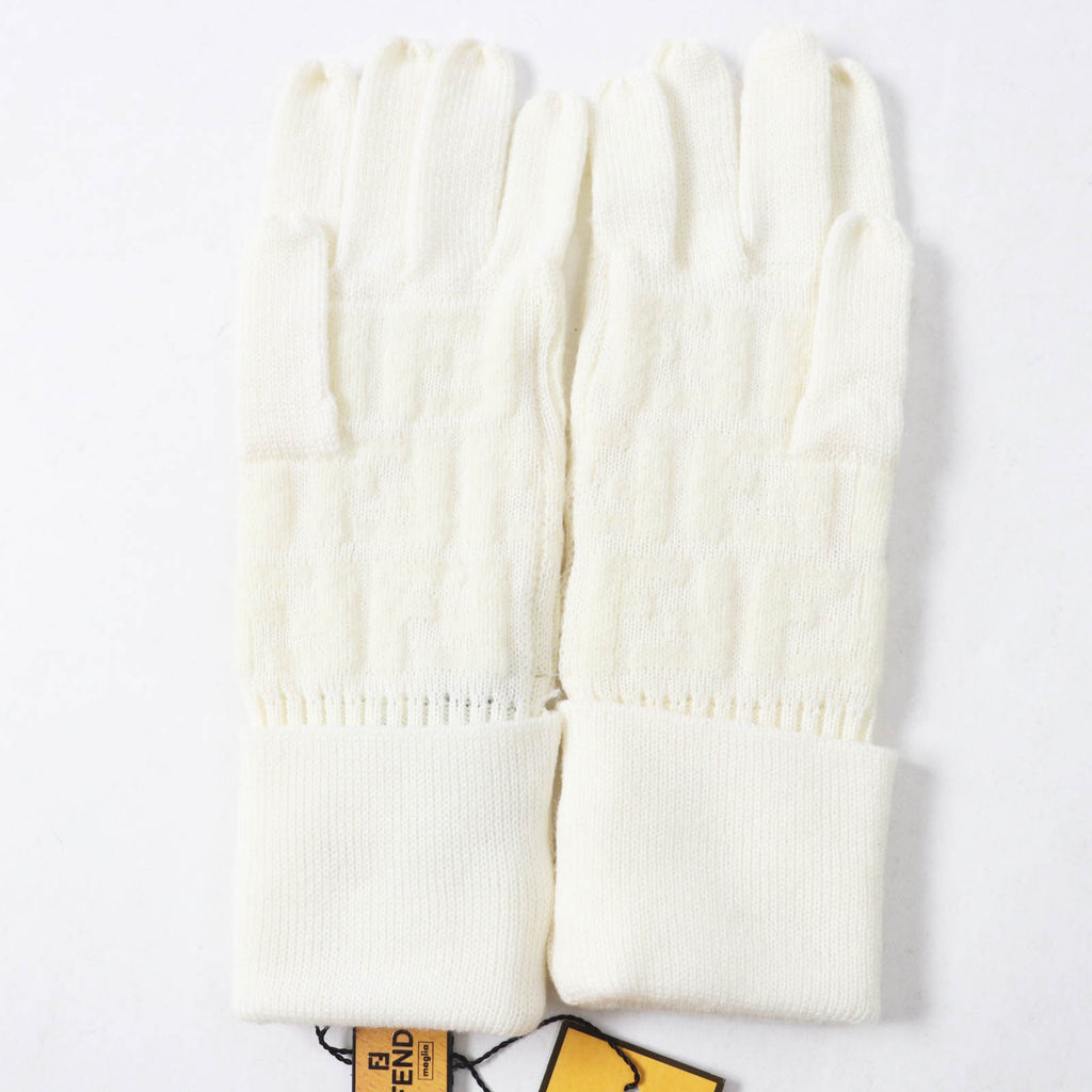Fendi Wool Nylon Zucca Pattern Knit Gloves