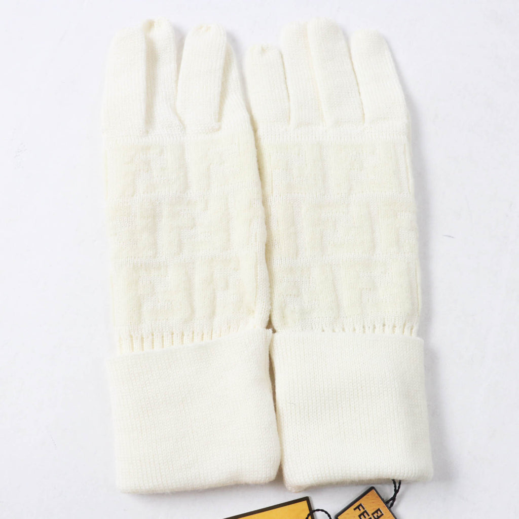 Fendi Wool Nylon Zucca Pattern Knit Gloves