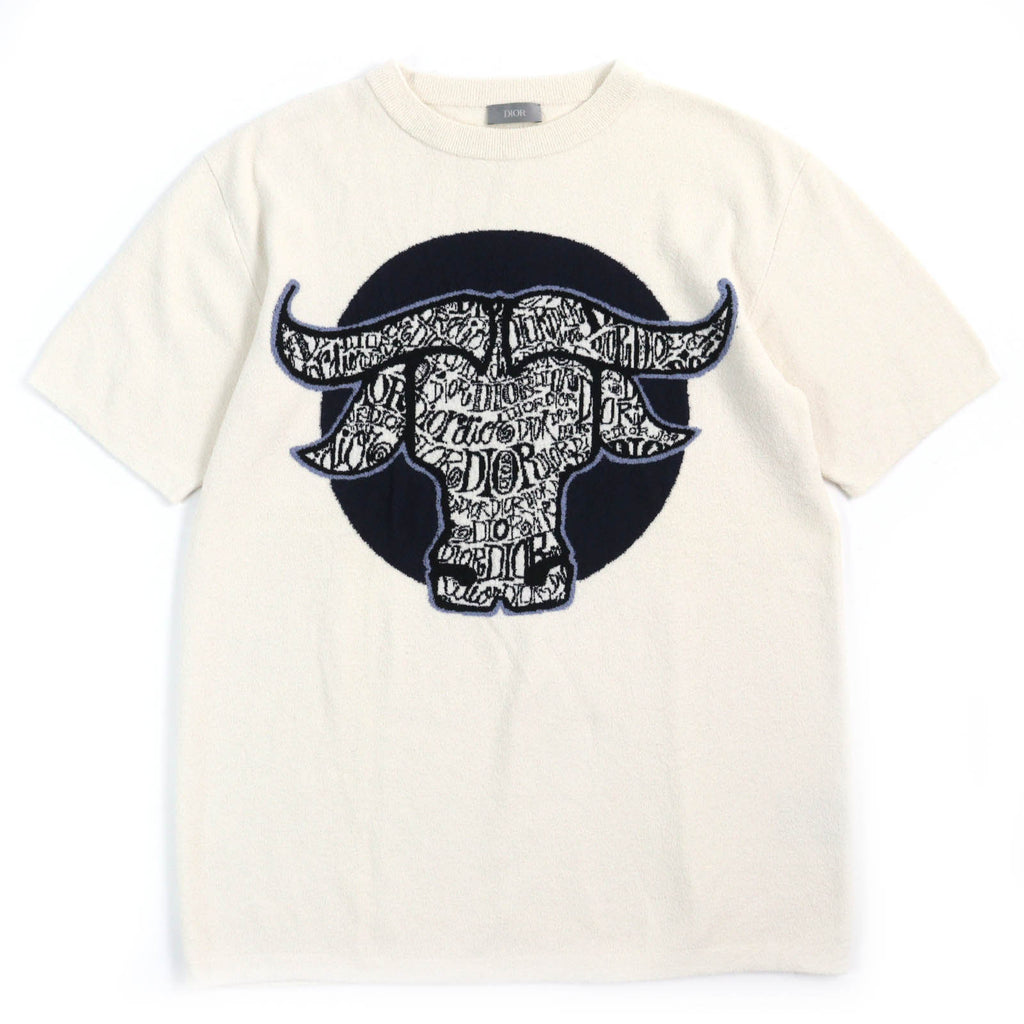 Dior Bull Embroidery Tee Ivory Navy S