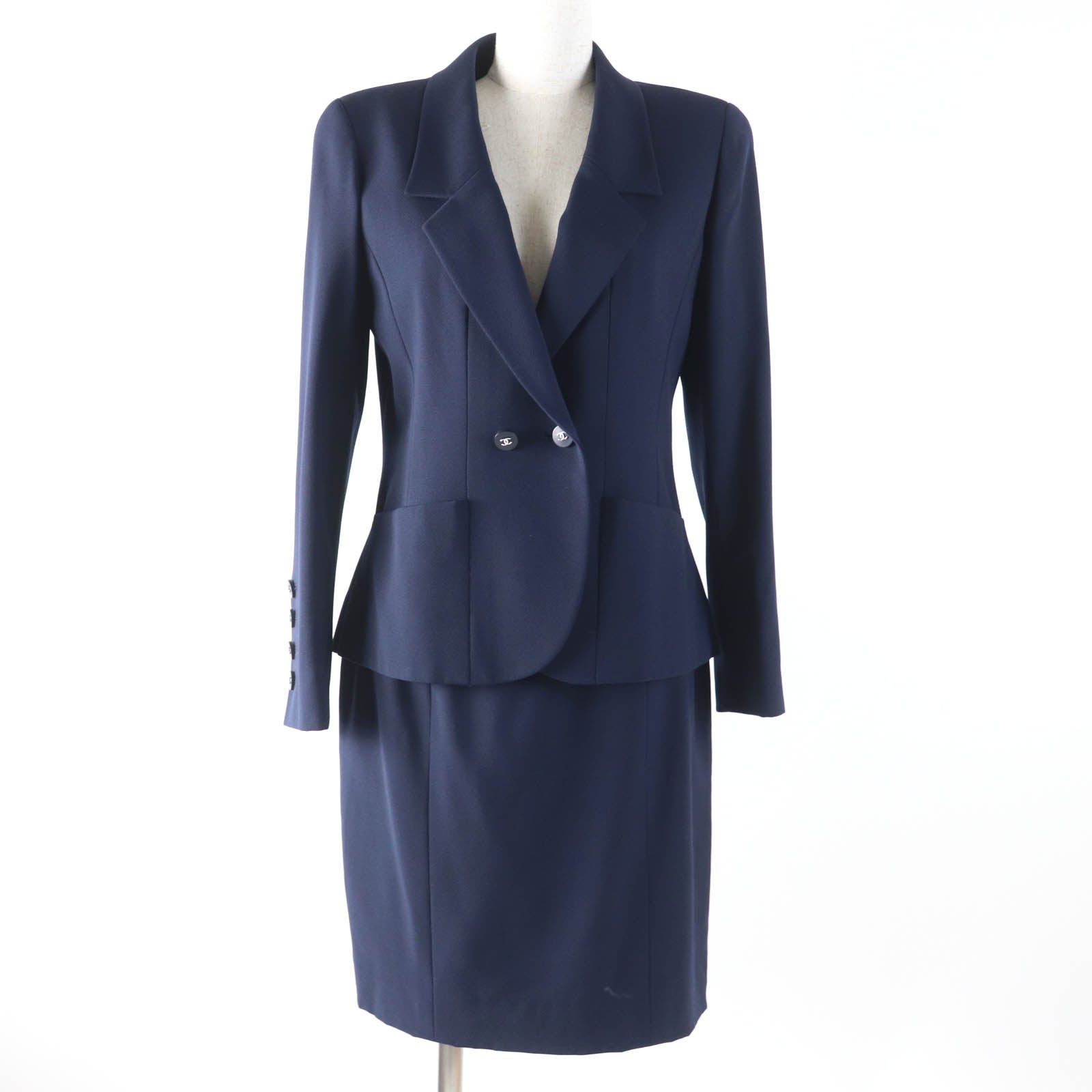 Chanel COCO Mark Button Wool 2way Jacket Skirt